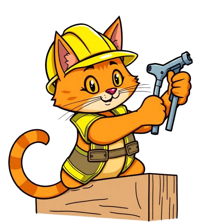 Builder cat hammering a plank