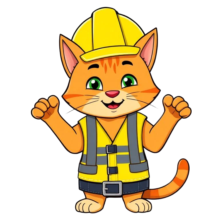 Builder cat shrugging